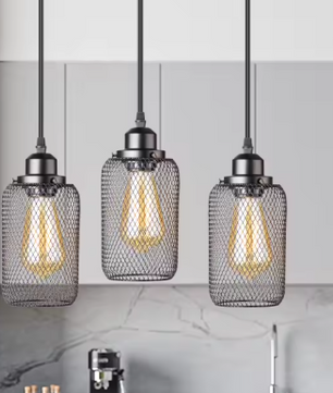 Zwarte Vintage Kooi Hanglamp – Industriële E27 Plafondlamp voor Café, Bar & Woonkamer