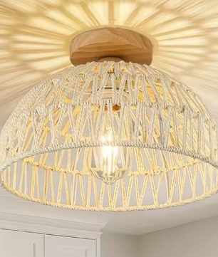 Rotan Geweven Plafondlamp – Handgemaakte Bohemian Hanglamp voor Woonkamer & Slaapkamer