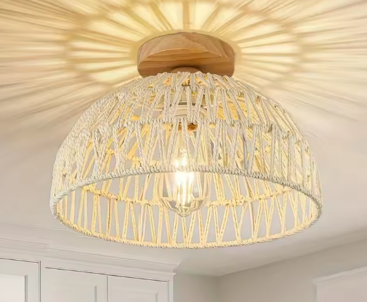 Rotan Geweven Plafondlamp – Handgemaakte Bohemian Hanglamp voor Woonkamer & Slaapkamer