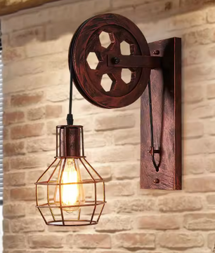 Vintage Industriële Wandlamp – Retro Katrol Design met LED