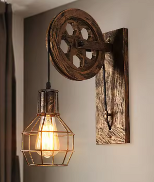 Vintage Industriële Wandlamp – Retro Katrol Design met LED