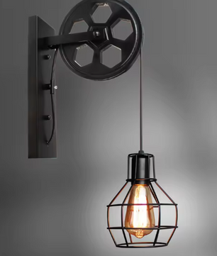 Vintage Industriële Wandlamp – Retro Katrol Design met LED