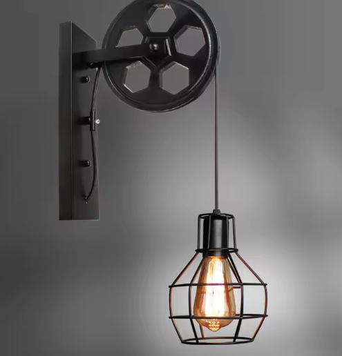 Vintage Industriële Wandlamp – Retro Katrol Design met LED