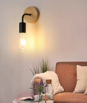 Industriële Wandlampen 2-Pack – Retro Hout & Metaal, E27 Fitting