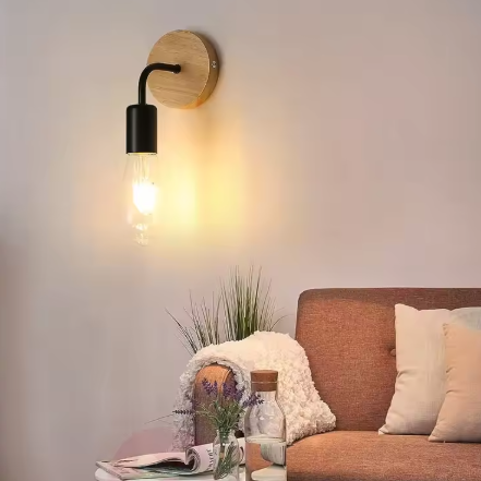 Industriële Wandlampen 2-Pack – Retro Hout & Metaal, E27 Fitting