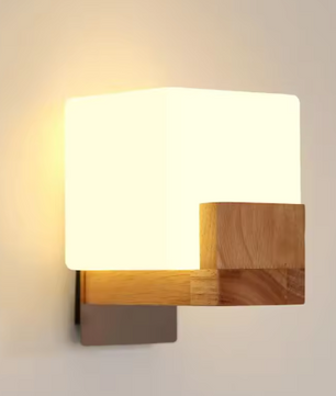 Houten Wandlamp – Moderne Vierkante G9 Binnenlamp, Dimbaar & Warm Sfeervol Licht