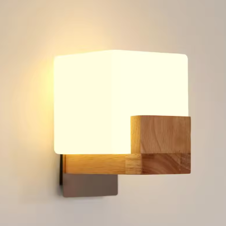 Houten Wandlamp – Moderne Vierkante G9 Binnenlamp, Dimbaar & Warm Sfeervol Licht