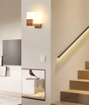 Houten Wandlamp – Moderne Vierkante G9 Binnenlamp, Dimbaar & Warm Sfeervol Licht