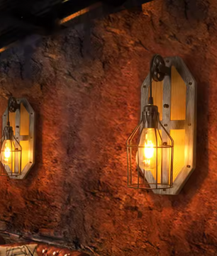 Vintage Wandlamp – Retro Steampunk Industrieel Design met Hout & Metaal, E27 Fitting