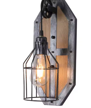 Vintage Wandlamp – Retro Steampunk Industrieel Design met Hout & Metaal, E27 Fitting