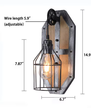 Vintage Wandlamp – Retro Steampunk Industrieel Design met Hout & Metaal, E27 Fitting
