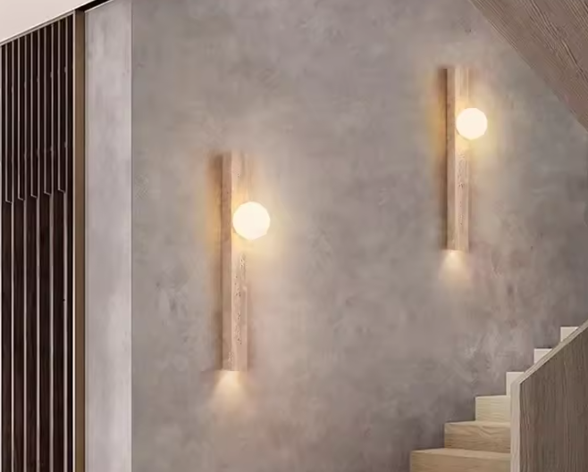 Wabi-Sabi Wandlamp van Gele Grotsteen – Retro & Creatief Ontwerp voor Gang, Trap en Slaapkamer