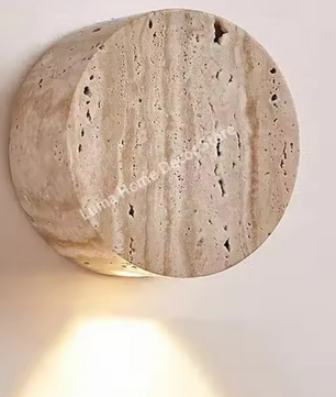 Wabi-Sabi Travertijn Wandlamp – Natuursteen LED Sfeerverlichting voor Slaapkamer & Gang
