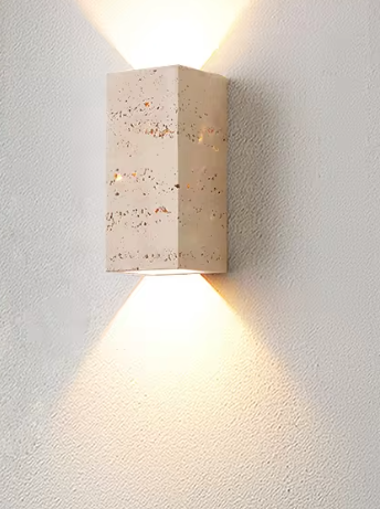 Vierkante Natuursteen Wandlamp – Waterdichte Buiten & Binnen Sfeerverlichting