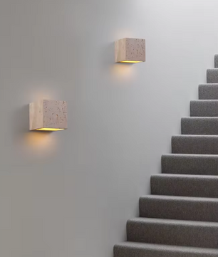 Vierkante Natuursteen Wandlamp – Waterdichte Buiten & Binnen Sfeerverlichting
