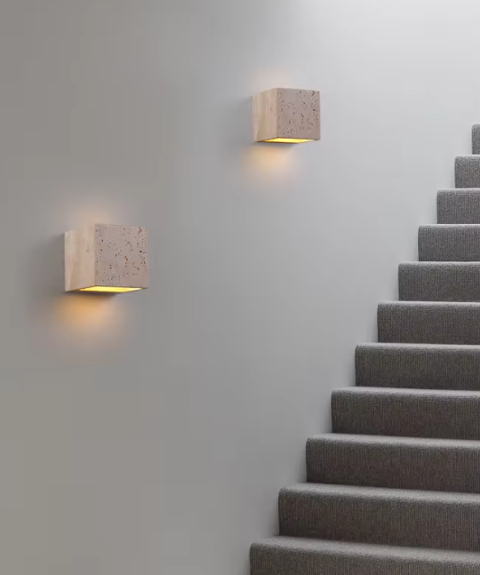 Vierkante Natuursteen Wandlamp – Waterdichte Buiten & Binnen Sfeerverlichting