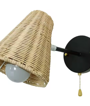 Retro Rotan Wandlamp – Handgeweven LED Wandkandelaar met Schakelaar