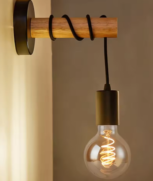 Retro Houten Wandlamp – Vintage E27 Sfeerverlichting voor Woon- & Slaapkamer