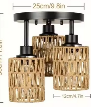 Handgemaakte Rotan Plafondlamp – Boho Geweven Kroonluchter met E27 Fitting, Natuurlijk en Sfeervol