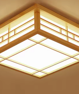 Plafondlamp met Grenenhout & PVC Kap – 16W LED Warm Licht, Vierkant Design