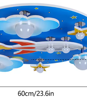 Kinderkamer LED Plafondlamp – Cartoon Blauw Design met Sterren, Wolken & Planeten, 35W Dimbaar