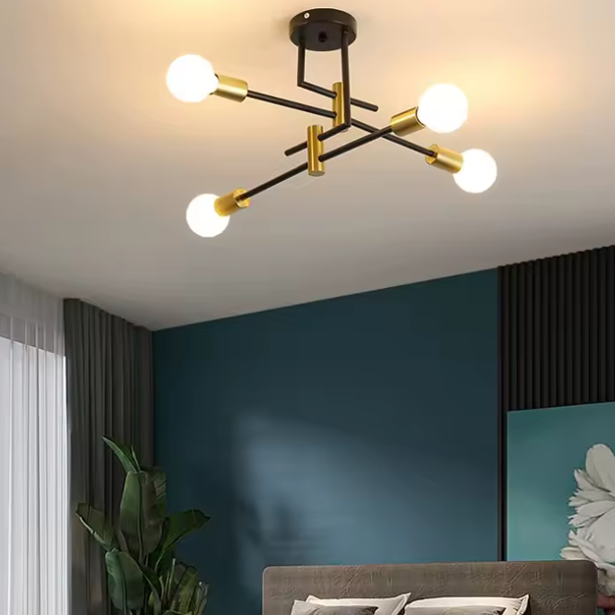 Industriële Kroonluchter – Vintage Plafondlamp Sputnik Ø70 cm, 4-Lichts