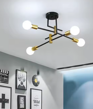 Industriële Kroonluchter – Vintage Plafondlamp Sputnik Ø70 cm, 4-Lichts