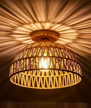 Handgemaakte Rieten Plafondlamp – Natuurlijke Lampenkap voor Woonkamer & Slaapkamer