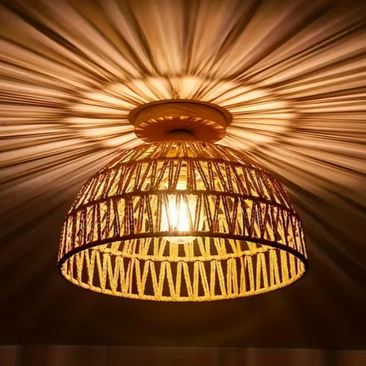 Handgemaakte Rieten Plafondlamp – Natuurlijke Lampenkap voor Woonkamer & Slaapkamer