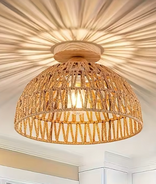 Handgemaakte Rieten Plafondlamp – Natuurlijke Lampenkap voor Woonkamer & Slaapkamer