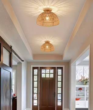 Handgemaakte Rieten Plafondlamp – Natuurlijke Lampenkap voor Woonkamer & Slaapkamer