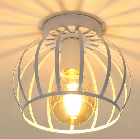 Vintage Plafondlamp – Metalen Semi-Inbouwlamp met Kooi Ontwerp