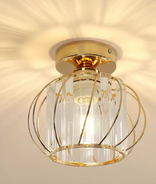 Moderne Kristallen Plafondlamp – Gouden Semi-Inbouwlamp E27