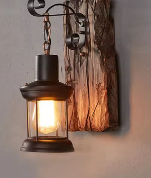 Industriële Wandkandelaar – Hout & Metaal, Rustieke Wandlamp voor Bar, Loft & Gang