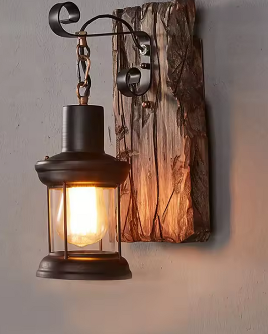 Industriële Wandkandelaar – Hout & Metaal, Rustieke Wandlamp voor Bar, Loft & Gang