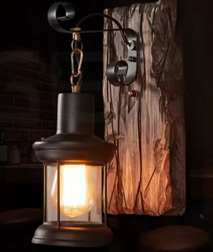 Industriële Wandkandelaar – Hout & Metaal, Rustieke Wandlamp voor Bar, Loft & Gang