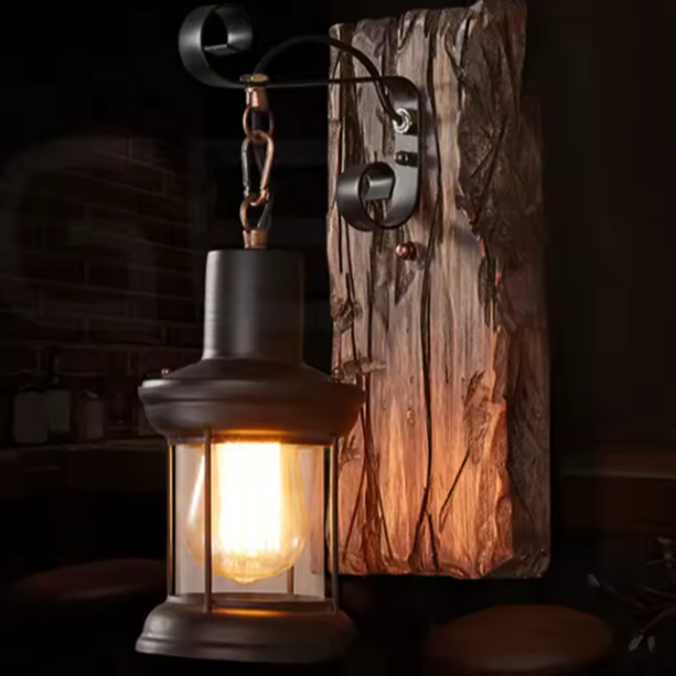 Industriële Wandkandelaar – Hout & Metaal, Rustieke Wandlamp voor Bar, Loft & Gang