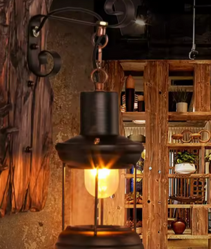 Industriële Wandkandelaar – Hout & Metaal, Rustieke Wandlamp voor Bar, Loft & Gang