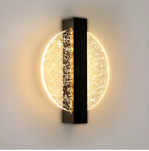 Moderne LED Wandlamp – Rond Zwart & Zilverblad, Acryl, Warm Licht 3500K