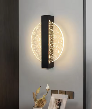 Moderne LED Wandlamp – Rond Zwart & Zilverblad, Acryl, Warm Licht 3500K