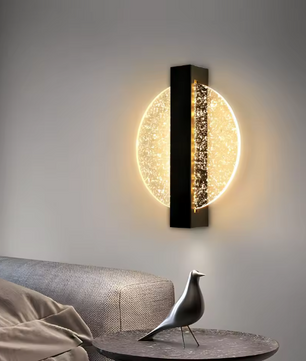 Moderne LED Wandlamp – Rond Zwart & Zilverblad, Acryl, Warm Licht 3500K