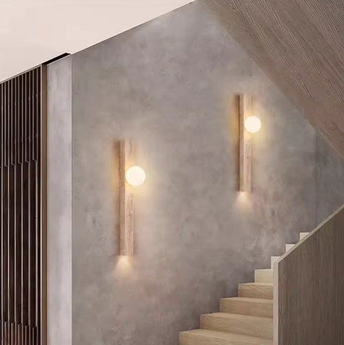 Wabi-Sabi Wandlamp van Gele Grotsteen – Retro & Creatief Ontwerp voor Gang, Trap en Slaapkamer