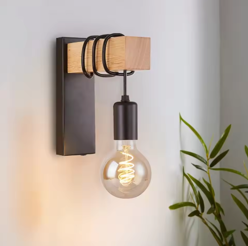 Retro Houten Wandlamp – Industriële LED E27 Muurverlichting