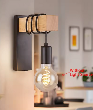 Retro Houten Wandlamp – Industriële LED E27 Muurverlichting