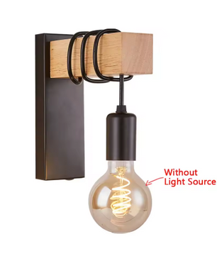 Retro Houten Wandlamp – Industriële LED E27 Muurverlichting