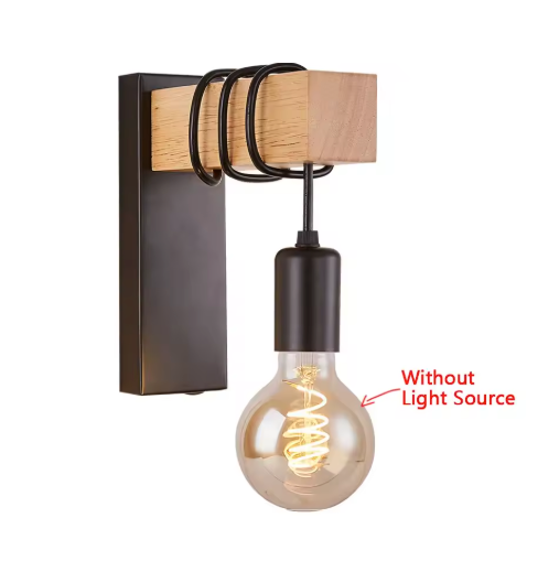 Retro Houten Wandlamp – Industriële LED E27 Muurverlichting