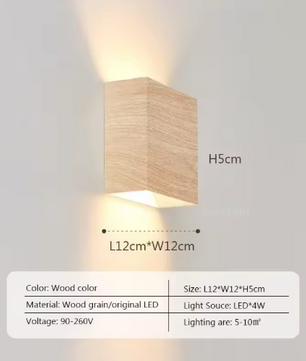 Nordic Houten LED Wandlamp – Minimalistische Vierkante Sfeerverlichting