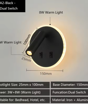 Moderne LED-Wandlamp met USB & Verstelbare Leeslampen – Sfeervol en Functioneel