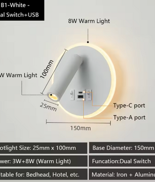 Moderne LED-Wandlamp met USB & Verstelbare Leeslampen – Sfeervol en Functioneel