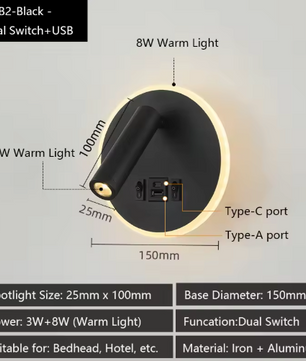 Moderne LED-Wandlamp met USB & Verstelbare Leeslampen – Sfeervol en Functioneel